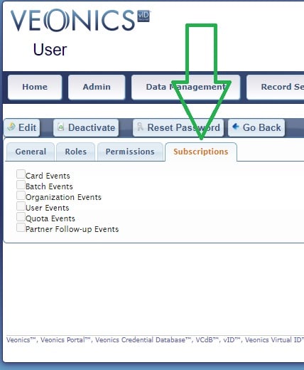 User Management Subscriptions