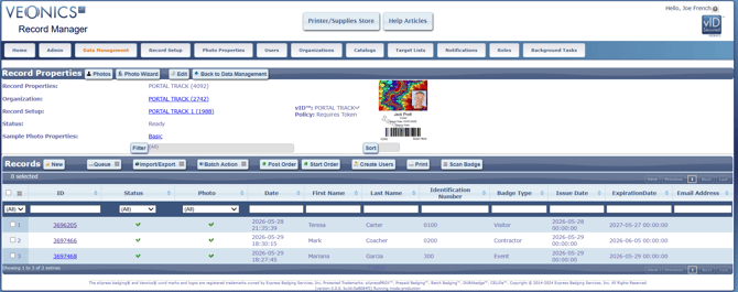 record manager registery view