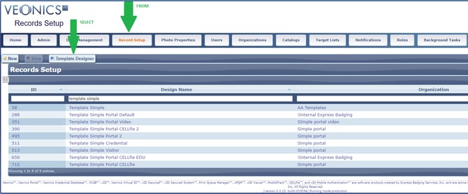 veonics portal record setup template designer-1