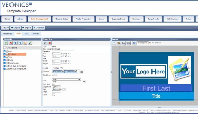 veonics portal template designer Elements