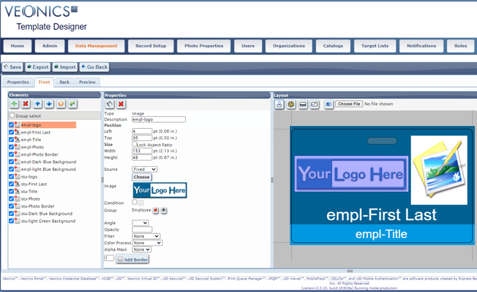 veonics portal template editor Layout