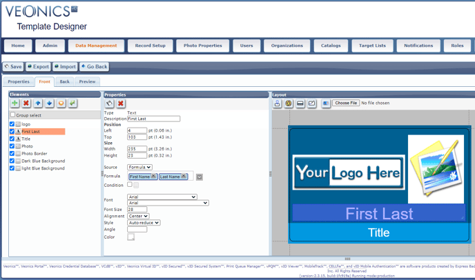 veonics portal template editor properties